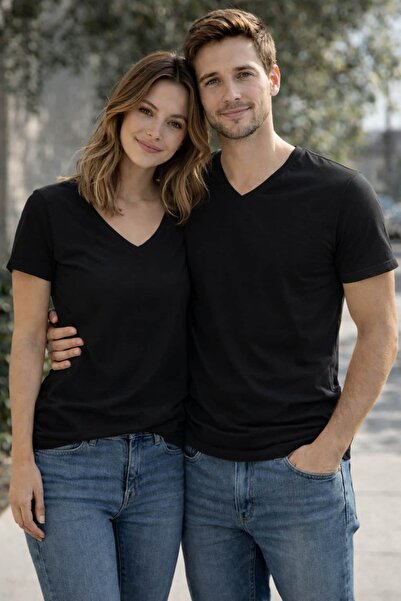 bb butik basic Bay Unisex Molded V-Neck Basic T-Shirt M5469