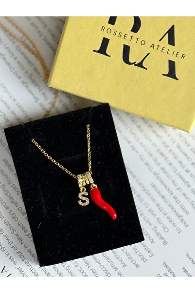 Rossetto Atelier Altın Kaplama Harfli Cornicello (Biber) Kolye