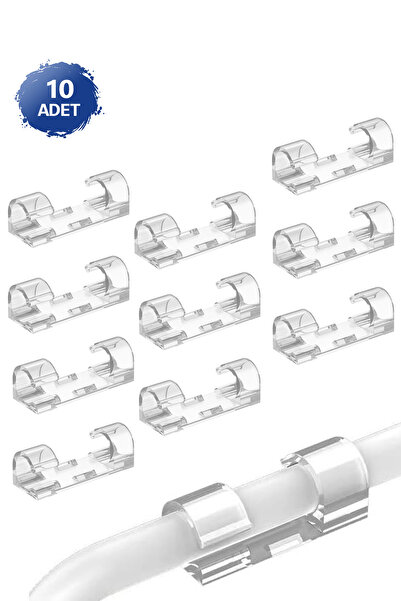 NOYİSKA Şeffaf Yapışkanlı Kablo Tutucu Klips Seti 10 Adet Kablo Gizleme Apara...
