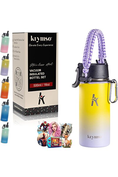 Krymso 500ml Stainless Steel Water Bottle with Ai Stickers for Kids