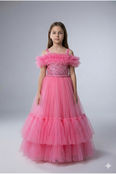 modallita فستان سهرة بناتي مزين بالترتر