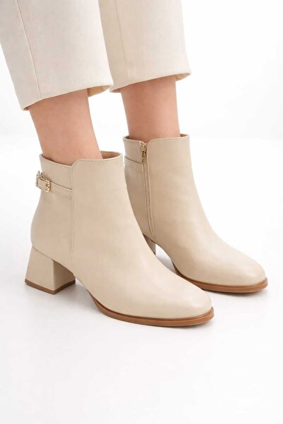 NiceDiffer Women's Black Zippered Thick Heeled Boots