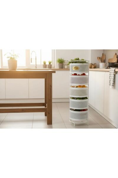 vipgross 5 Katlı Yana Açılır beyaz Patates Soğan Sepeti Sebze Meyve Sepeti Se...