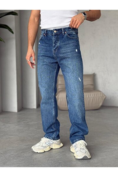 FO4RBS Yırtık Detay Mavi Baggy Pantolon