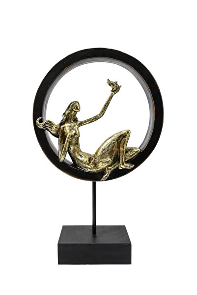 Generic تمثال سيدة مع طائر من الفن الحديث - مجموعة من قطعتين من مادة البولي ر...