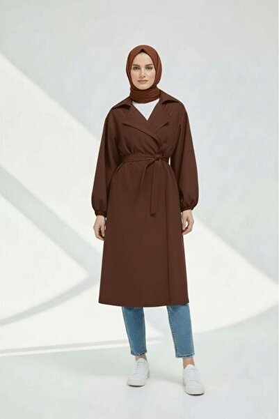 Betimoda Women's Waist Tie Balloon Sleeve Trench Coat