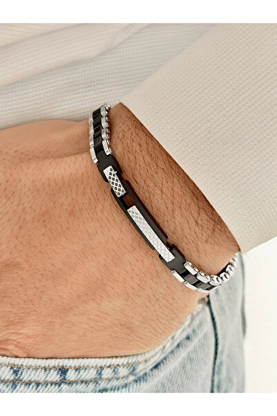 FERRO سوار رجالي من الفولاذ الفضي والأسود FRJ10109A-J مع ضمان لمدة عامين لا ي...