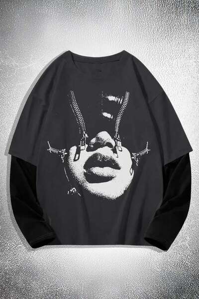 harmony factory Füme Women Portrait Black Sleeves Slim Gothic Unisex Sweatshirt