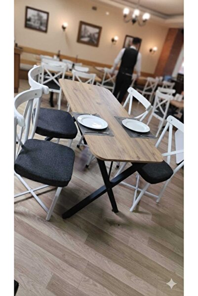 BAMBEDS MOBİLYA 60x120 A.Çam Masa X Sandalye Takımı, 4 Kişilik Mutfak Masa Ta...