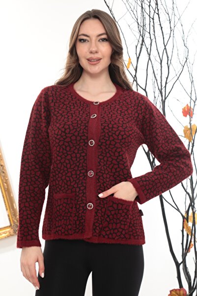 GÖMLEK GALERİSİ Women's Angora Patterned Crew Neck Cardigan Standard Fit (38-50)