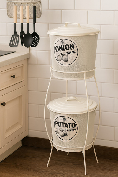 es home collection Yuvarlak Çok Amaçlı Patates Soğanlık - METAL