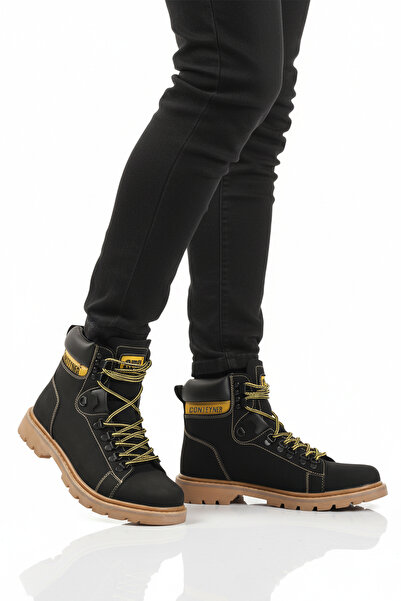CONTEYNER ayakkabı Black Nubuck Lace-Up Non-Slip Sole Men's Boots 930 m