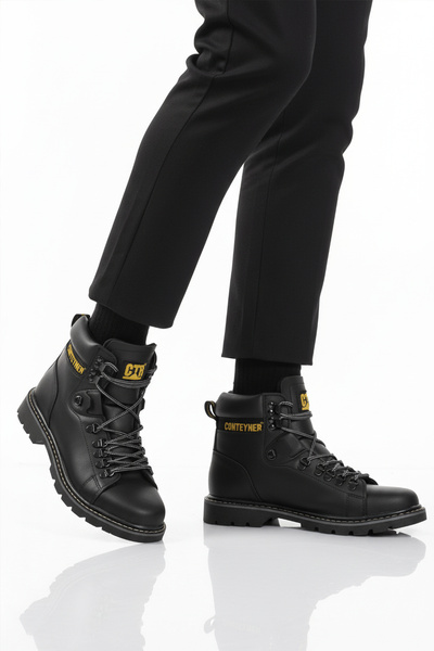 CONTEYNER ayakkabı Black Lace-Up Non-Slip Sole Men's Boots 930 m