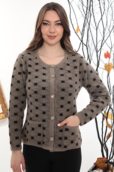 GÖMLEK GALERİSİ Women's Angora Patterned Crew Neck Cardigan Standard Fit (38-50)