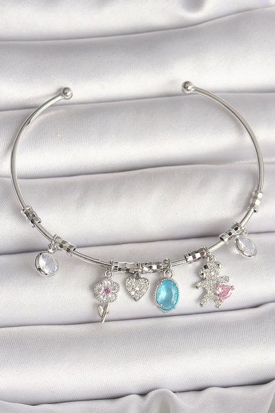 shopwave Brass Silver Rk Dangle Zircon Stone Teddy Bear Figure Flower Detail ...