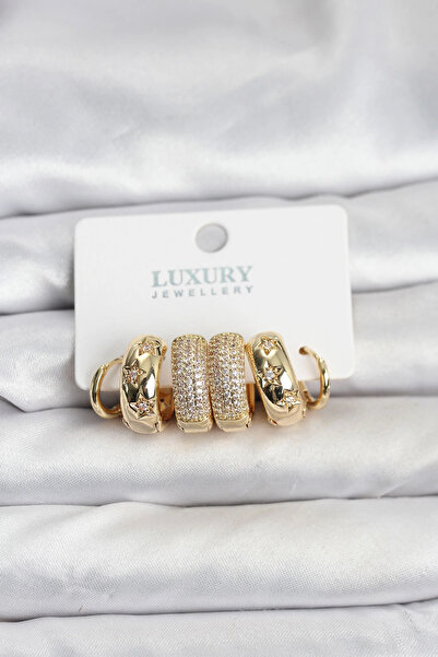 shopwave طقم أقراط نسائية من حجر الزركون والنحاس بلون ذهبي