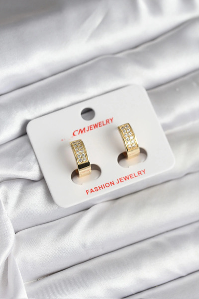 shopwave BRK 14K Gold Renk Kaplama Zirkon Taşlı Halka CM Kadın Küpe