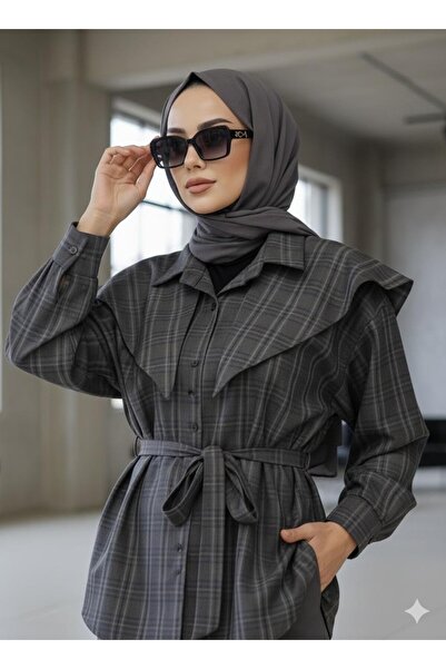 Gülsoy GÜLSOY-ekoseli pelerinli TUNİK