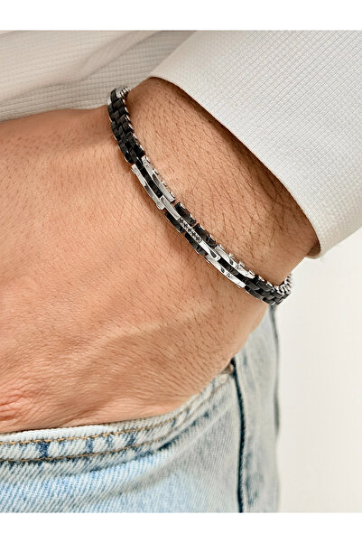 FERRO سوار رجالي من الفولاذ الفضي والأسود FRJ10108A-J مع ضمان لمدة عامين لا ي...