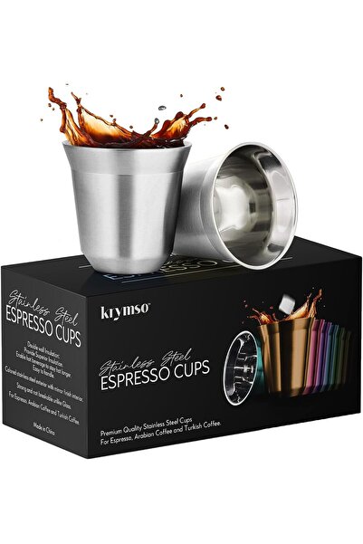 Krymso 80ml Espresso Cups, Double Wall Vacuum Insulated Stainless Steel Coffe...