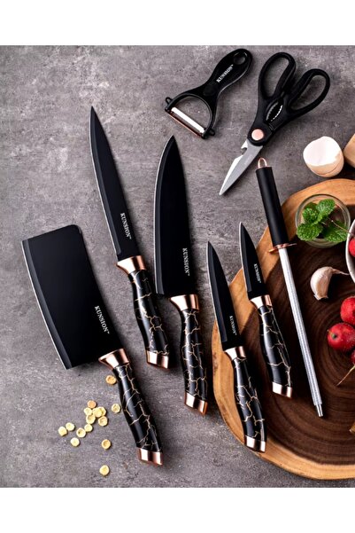 OEM 9-piece stainless steel knife set with 360° rotating stand: 5 stainless s...