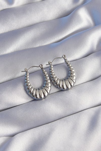 shopwave 316L Steel Silver Rk Uz Bean Shape Earrings