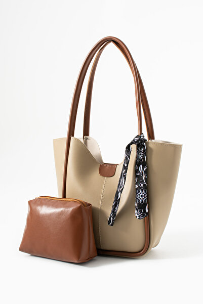 Judour Bags Soft Leather Shoulder Bag with Scarf Detail