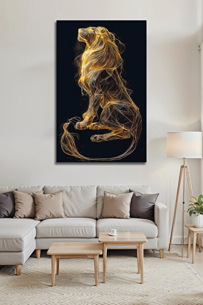 B&G DESIGN Pictură geometrică cu leu din sticlă, aurie, strălucitoare, modern...