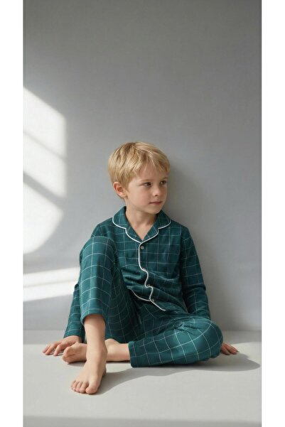 vitmo Момчешки комплект пижама с дълги ръкави, 100% памук, с копчета, в петро...