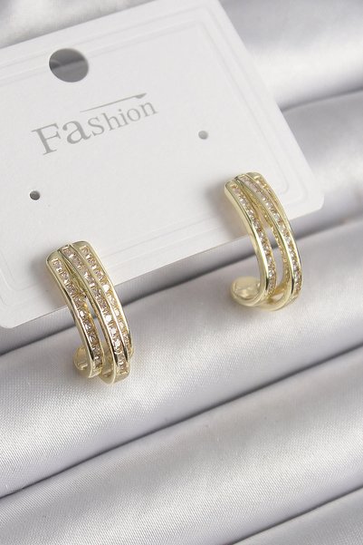 shopwave Brass Gold Rk Zircon Stone Half Hoop Model Women's Earrings