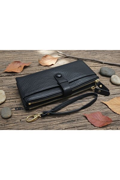 PASSTELL İthal Çift Fermuarlı Bozuk Paralı El Askılı Büyük Boy Yumuşak Deri K...