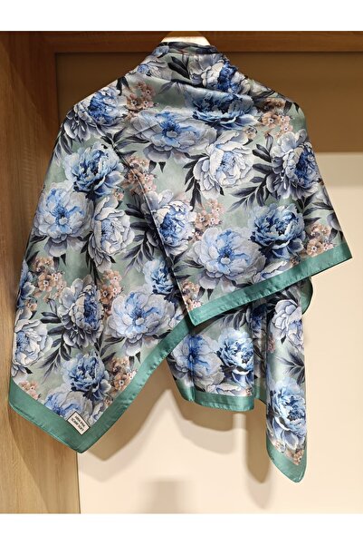 ESİMA Çiçek Desenli Haki/Mavi Soft Şal