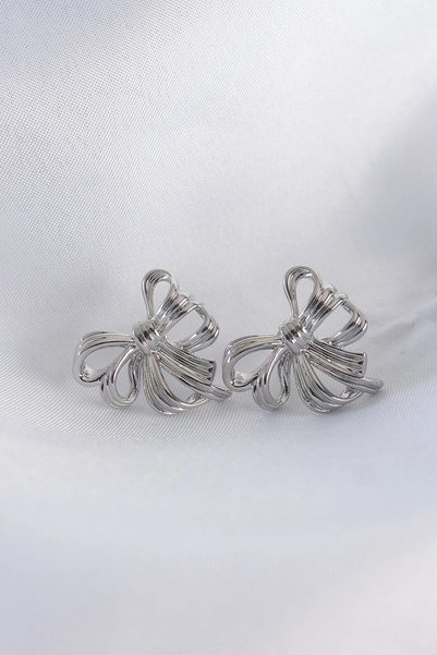 shopwave Brass Silver Rk Bow Earrings