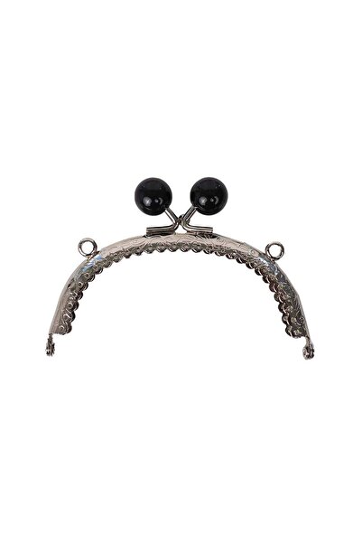 Ritzz Pearl Metal Wallet Purse Bursu 10 cm - Silver / Black Pearl