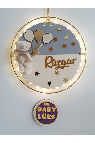 BL Baby Lüks Yuvarlak Led Işıklı Bebek Kapı süsü, Hastane Süsü, İsimlik, İsme...