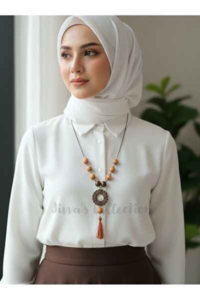 Jivva's Collection مجموعة سلسلة بوهيم/فينتاج. قلادة خشبية مزينة بالخرز من أنا...