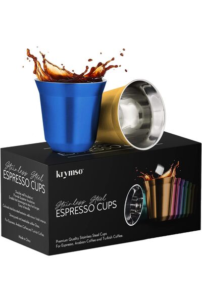 Krymso 80ml Espresso Cups, Double Wall Vacuum Insulated Stainless Steel Coffe...