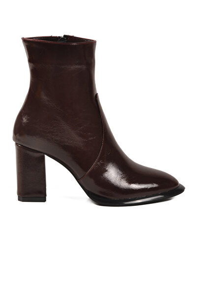 AYAKMOD Burgundy Fleece Lined Zippered Women's Heeled Boots 878601 Z