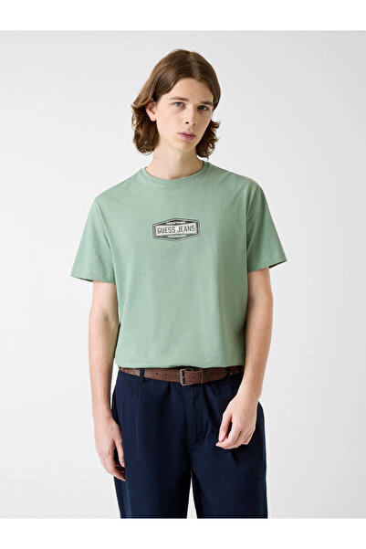 Guess Gj Normal Cut Licensed Brand Logo Men's Green T-Shirt M6Ri41K8Fq4-G8Fd