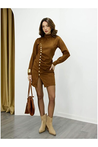 Coral 7675 Velcro Fastener Velvet Dress Brown