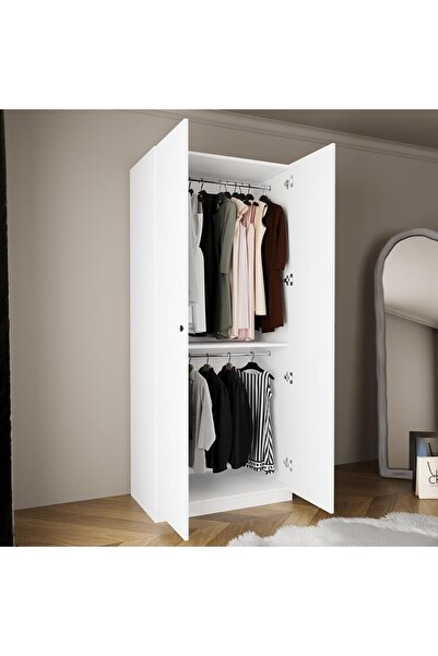 Bimossa KA8040 GOSS 2 Kapaklı 90 cm Beyaz Gardırop,Alt Üst Askılı,Kulplu,Mode...