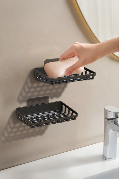 Evalins Clenso 2’li Yapışkanlı Banyo Sabunluk Seti, Katı Sabun Tutacağı ve Mu...