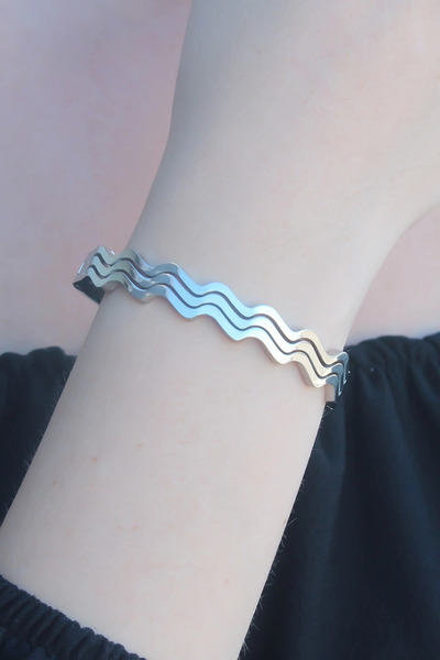 shopwave 316L Anti-Tarnish Steel Silver Rk Daa Model Handcuff Women's Bracelet