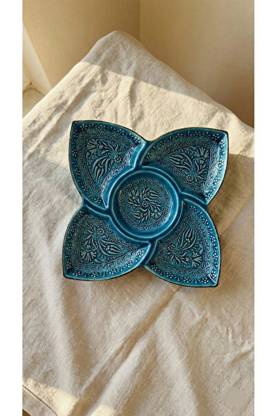 Zera Dizayn Zera Kabartmalı Dantel Desenli Seramik Çok Bölmeli Çerezlik– Kahv...