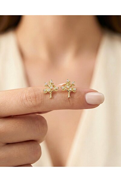 İNDİGO TAKI Küçük Hayat Ağacı 14 Ayar Altın Küpe