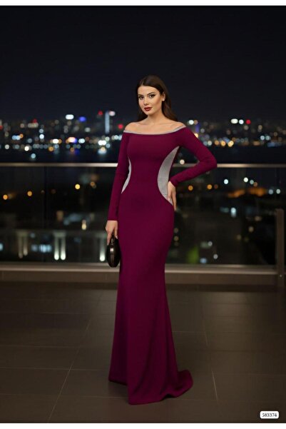 Modafeminen Off Shoulder Long Evening Dress 583374 Purple