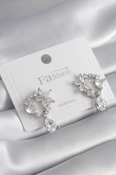 shopwave النحاس الفضة اللون الزركون حجر زهرة نموذج استرخى التفاصيل أقراط نسائية