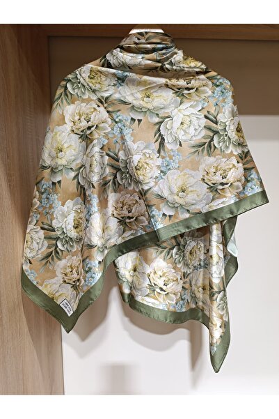 ESİMA Çiçek Desenli Krem/Haki Soft Şal
