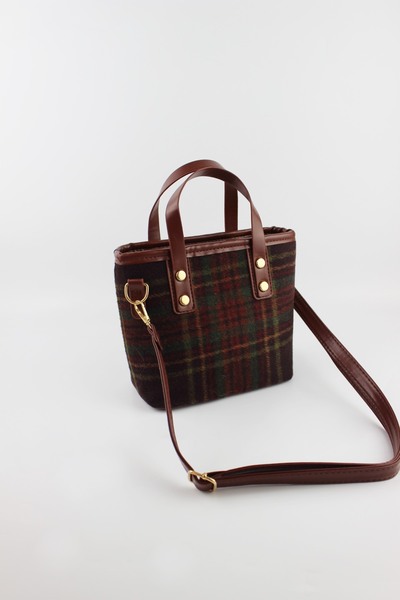 İLKYAZ Plaid Patterned Burgundy Felt Fabric Zipper Closure Women's Small Size...