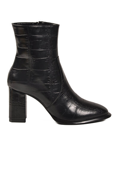 AYAKMOD Black Crocodile Fleece Zippered Women's Heeled Boots 878601 Z